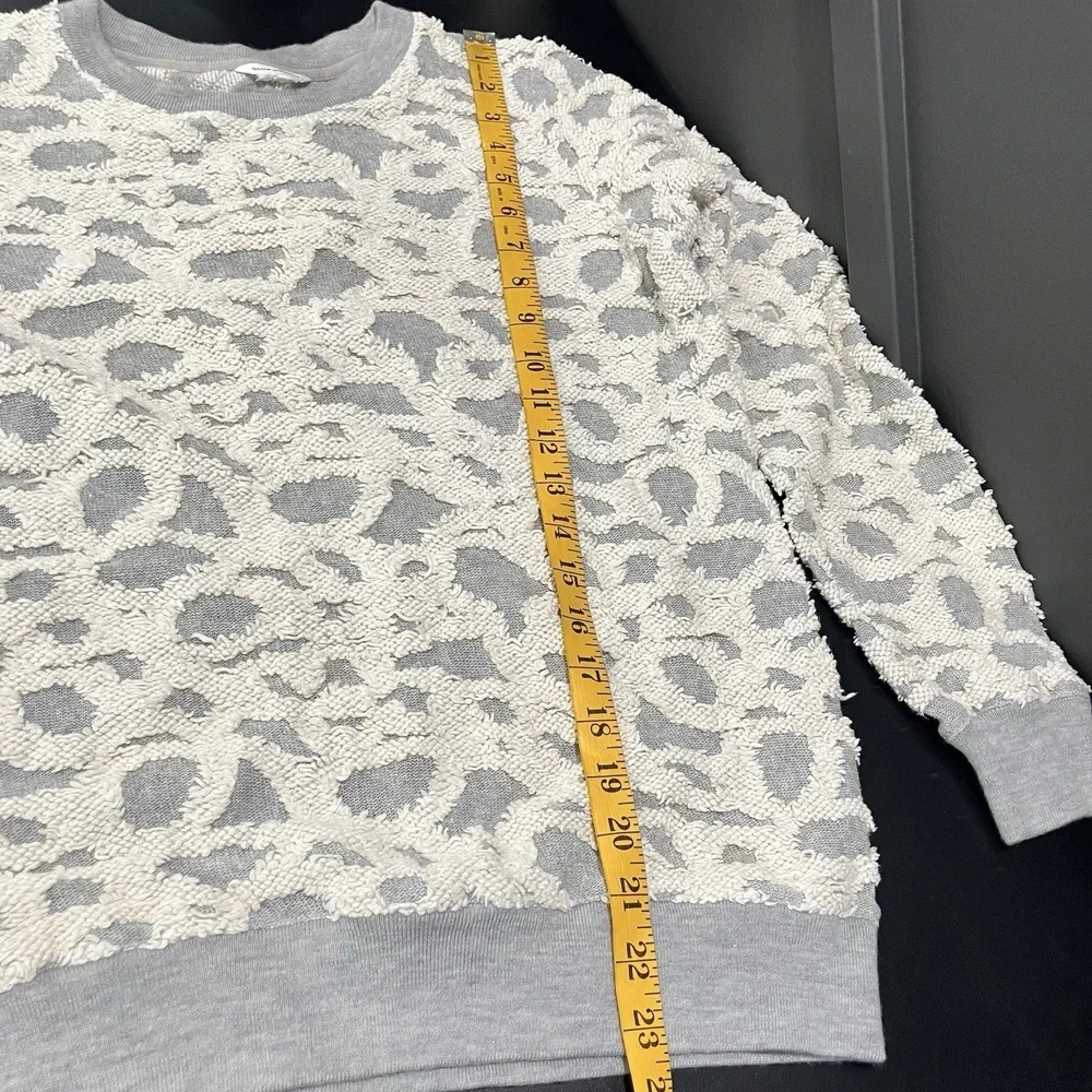 Club Monaco Textured Sweatshirt Women's Small Gray Cream Merino Wool Trim